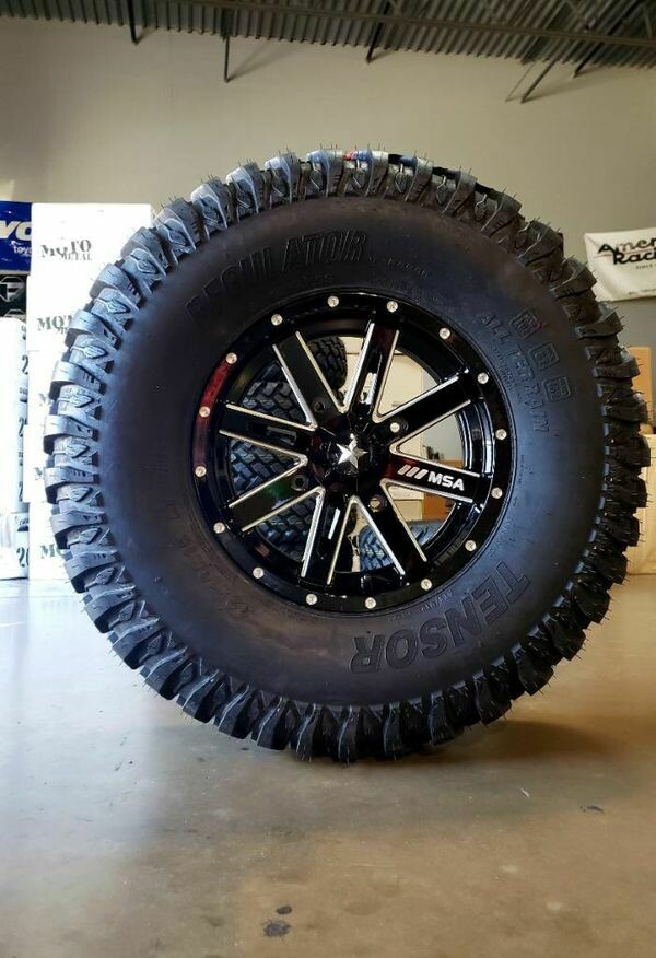 Msa M41 Boxer 15x7 4x137 +10mm Gloss Black Milled Wheels & Tensor Regulator 30x10R15 Dot Tires