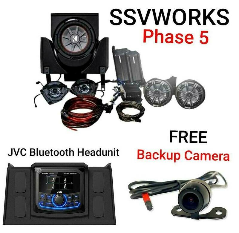 SSV Works 5 Speaker Plug n Play Kit WITH JVC MR1 Receiver & Free Backup Camara For Can-Am Maverick X3-5A1