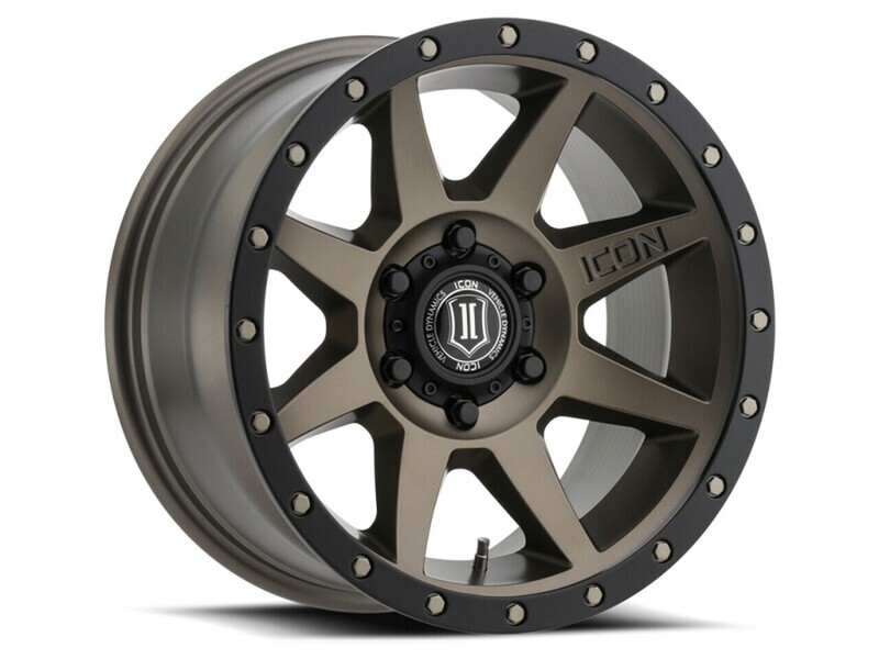 4-Icon Rebound 17x8.5 6X5.5 6X139.7 0/4.75" Matte Bronze With Satin Black Ring Wheels