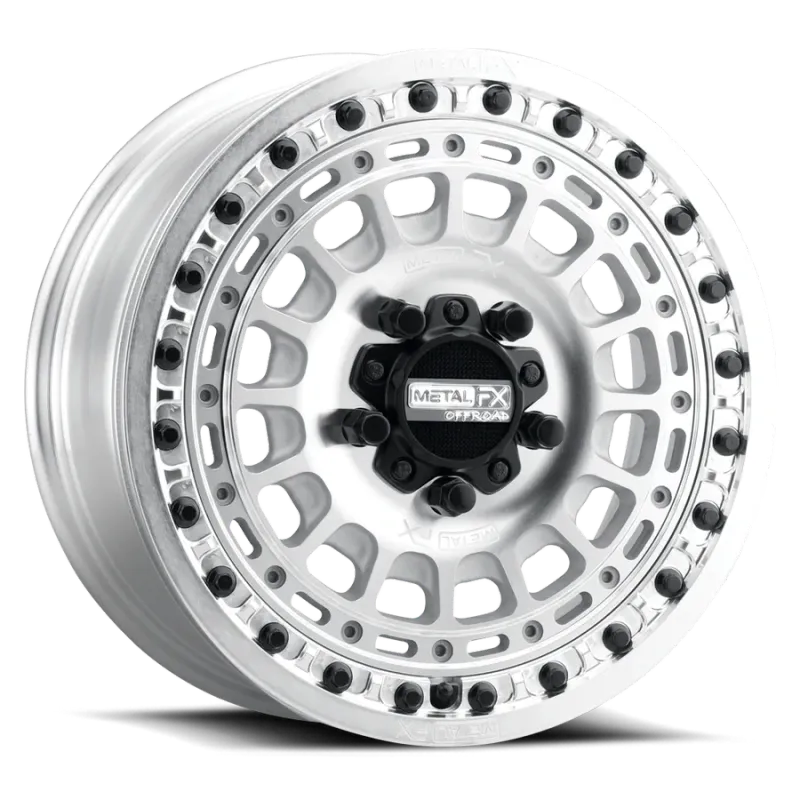 Metal FX Hitman R Beadlock 15x7 5x114.3 +61 Raw Machine Silver/Black Center Cap Wheels