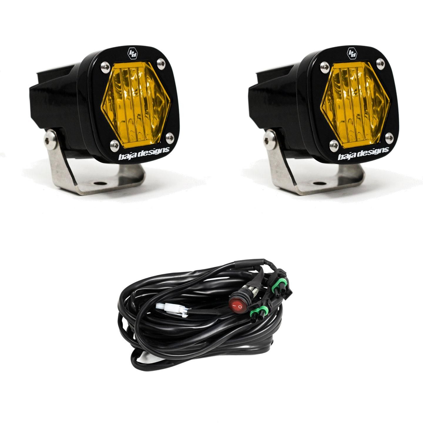 Baja Designs S1 Amber Wide Cornering LED Light with Mounting Bracket Pair