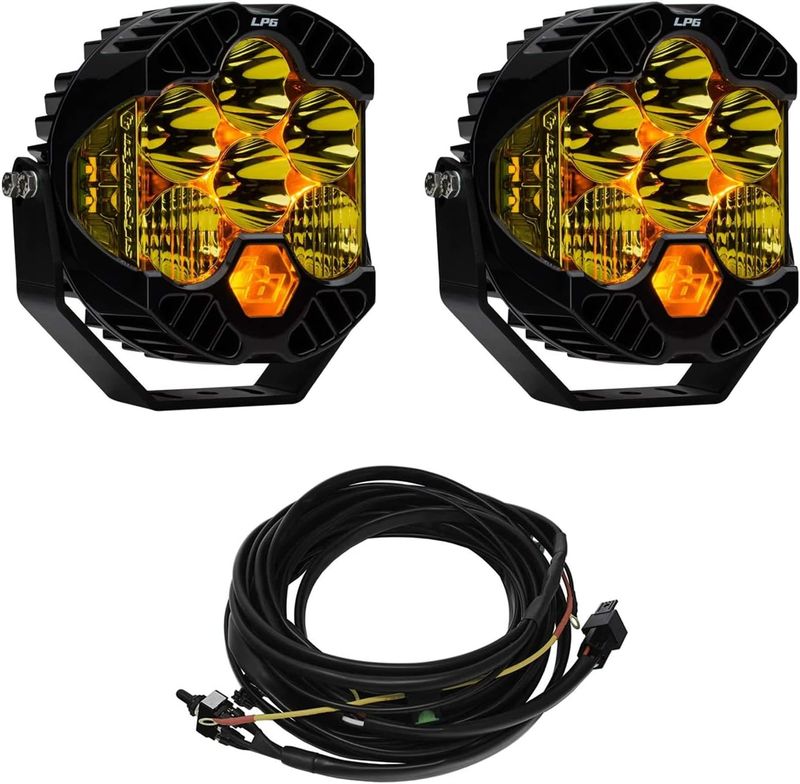 Baja Designs Universal LP6 Pro LED Auxiliary Light Pods - Driving/Combo Amber & Amber Backlight (1-Pair) With Hardware