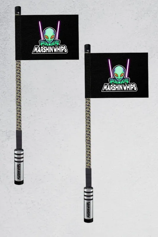 Marshin Whips V3 Chrome Black - 2FT White Whips (1-Set)