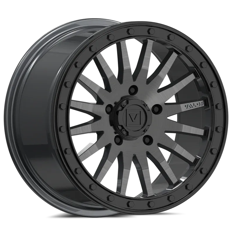 Valor V06 UTV Beadlock 15x8 5x4.5 5x114.3 +40 Brushed GunMetal Black Ring Wheels