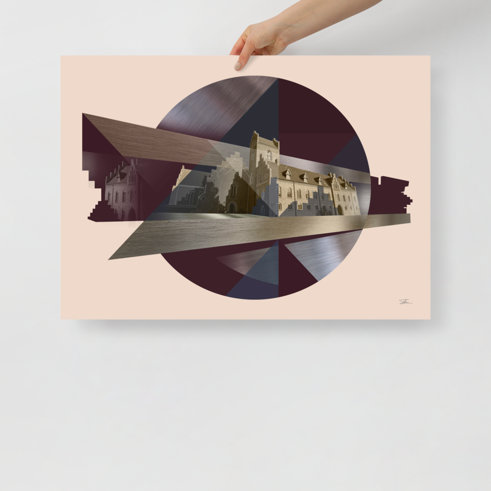 Plakaten &quot;Udsigt fra Rektorboligen&quot;, 50x70 cm. trykkes kun i 20 eksemplarer. For at bestille det viste værk indrammet og trykt på børstet aluminium, læs under &quot;product details&quot; / &quot;beskrivelse&quot;.