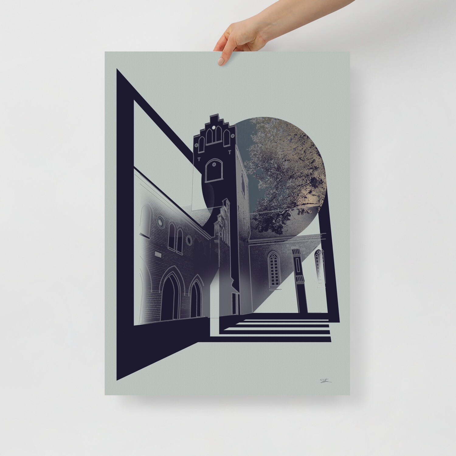 Plakat "Månelys over klostergaarden", 50x70 cm.
Dette værk trykkes kun i 20 eksemplarer.