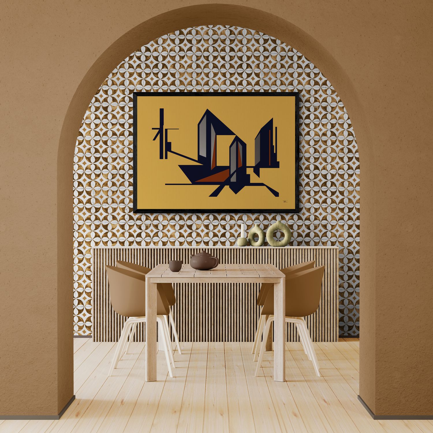 Taktil bebygget komposition, framed poster 50x70 cm / 61x91 cm