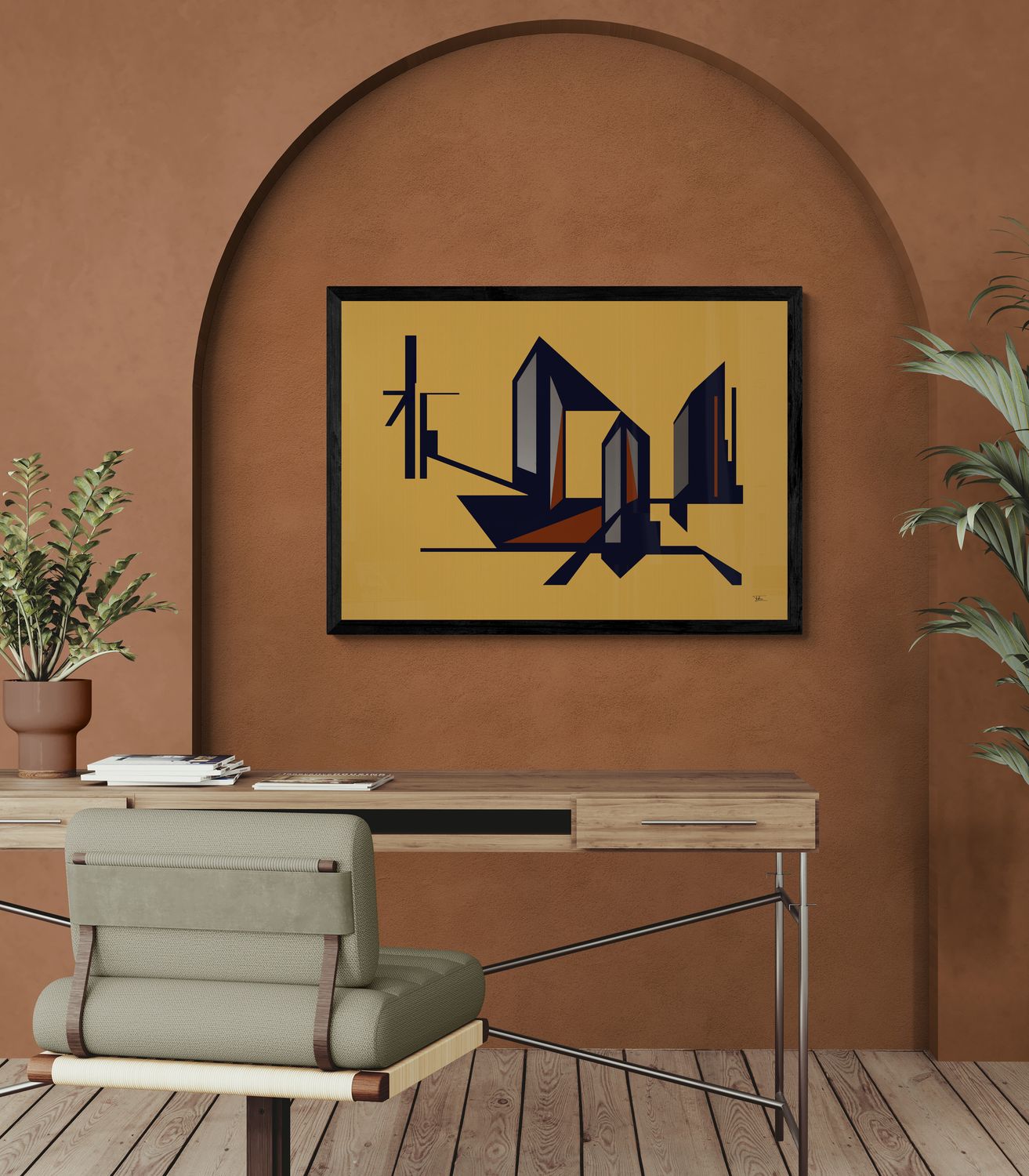 Taktil bebygget komposition, framed poster 50x70 cm / 61x91 cm