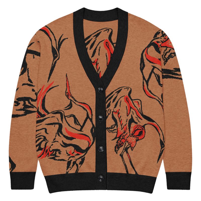 Golden cranes, knitted cardigan