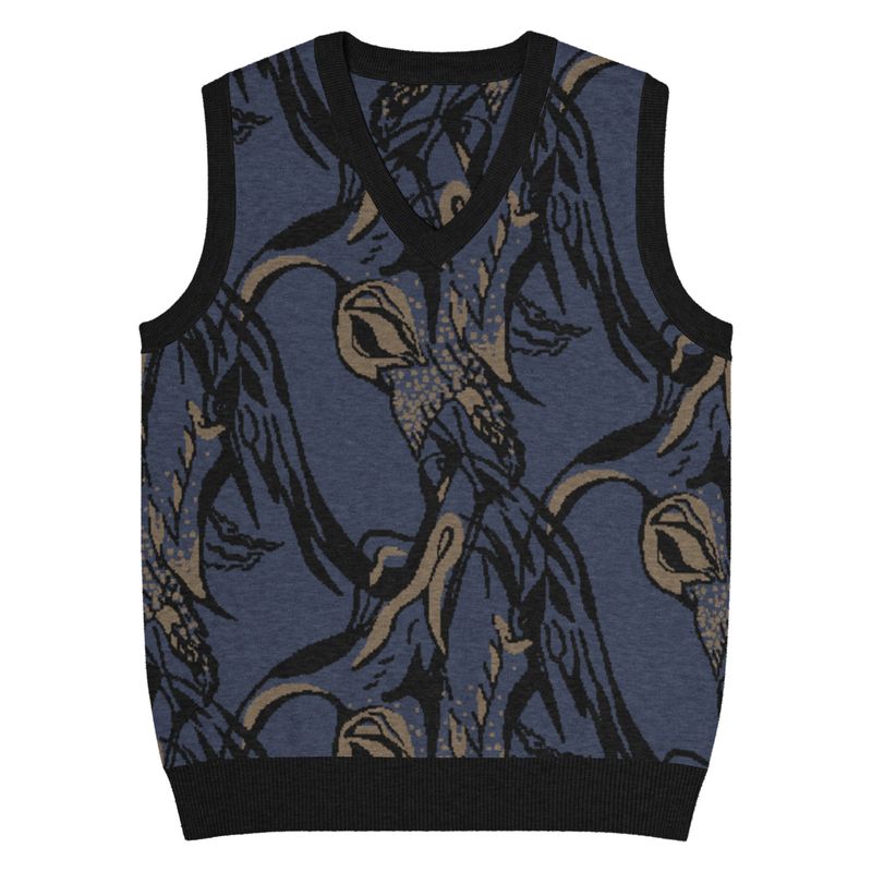 Navy cranes, knit v-neck vest