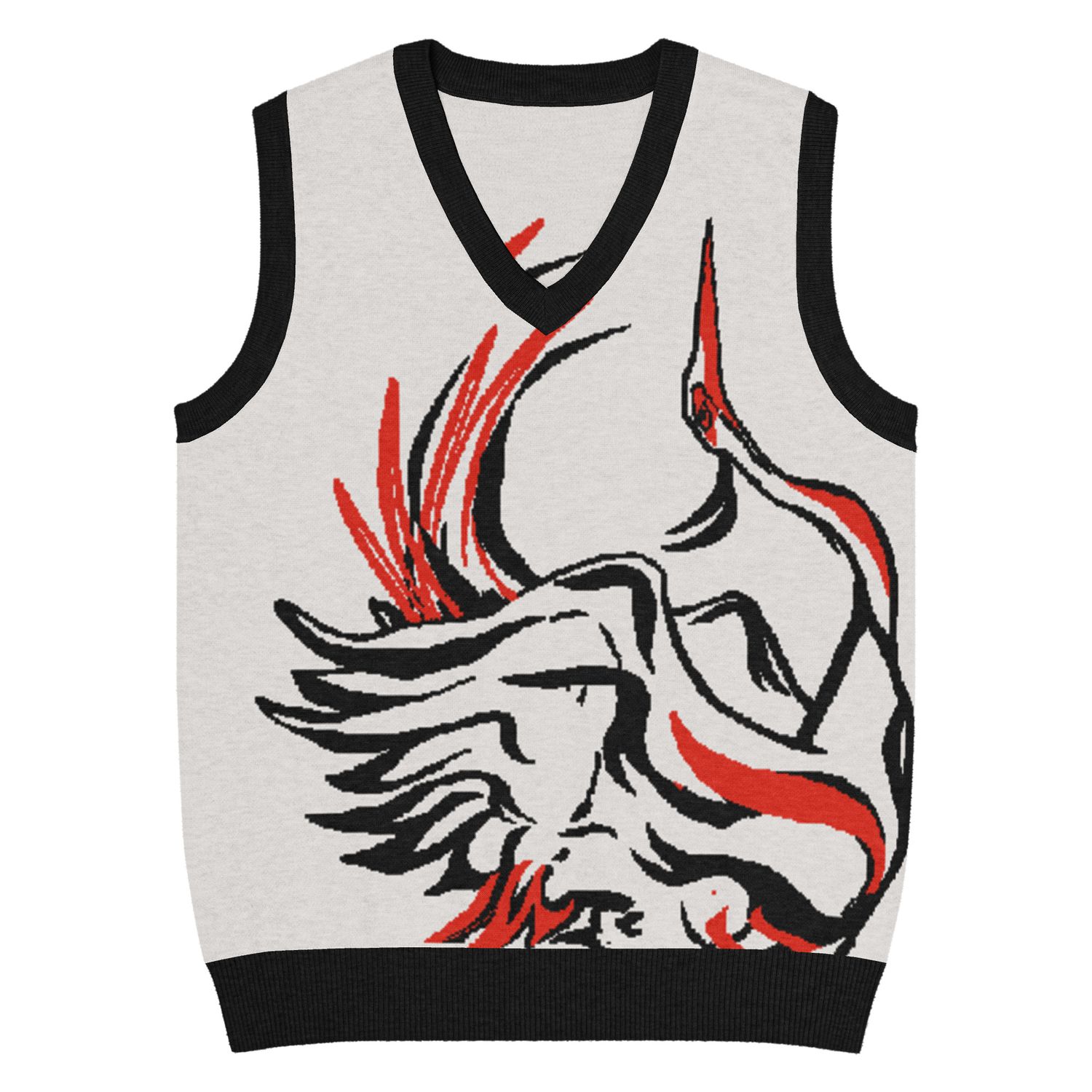 Ivory cranes, knit V-neck vest
