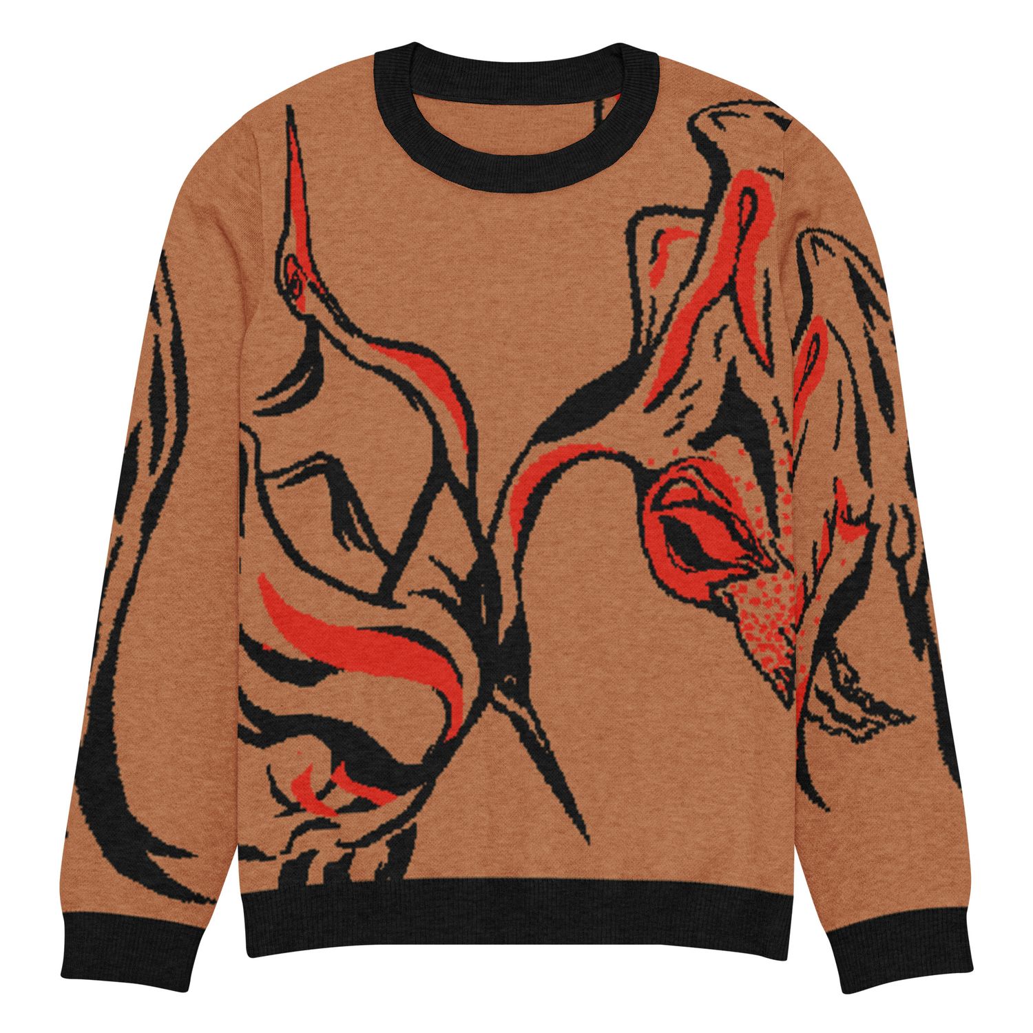 Golden cranes, knitted crew neck sweater