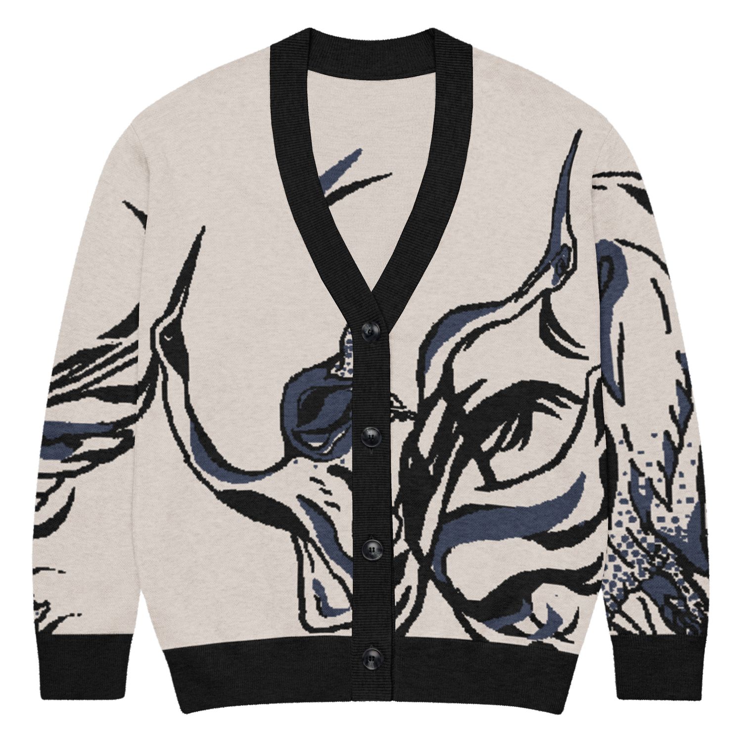 Beige cranes, knitted cardigan