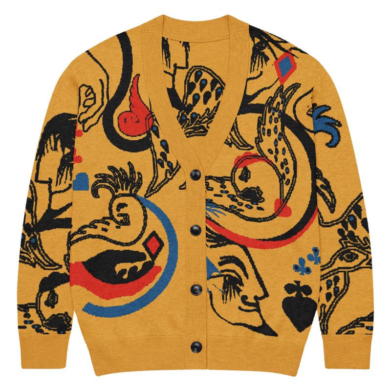 Mustard tatoo, knitted cardigan