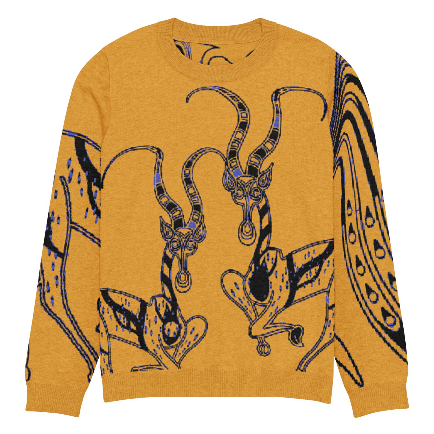 Mustard tingatinga, knitted crew neck sweater