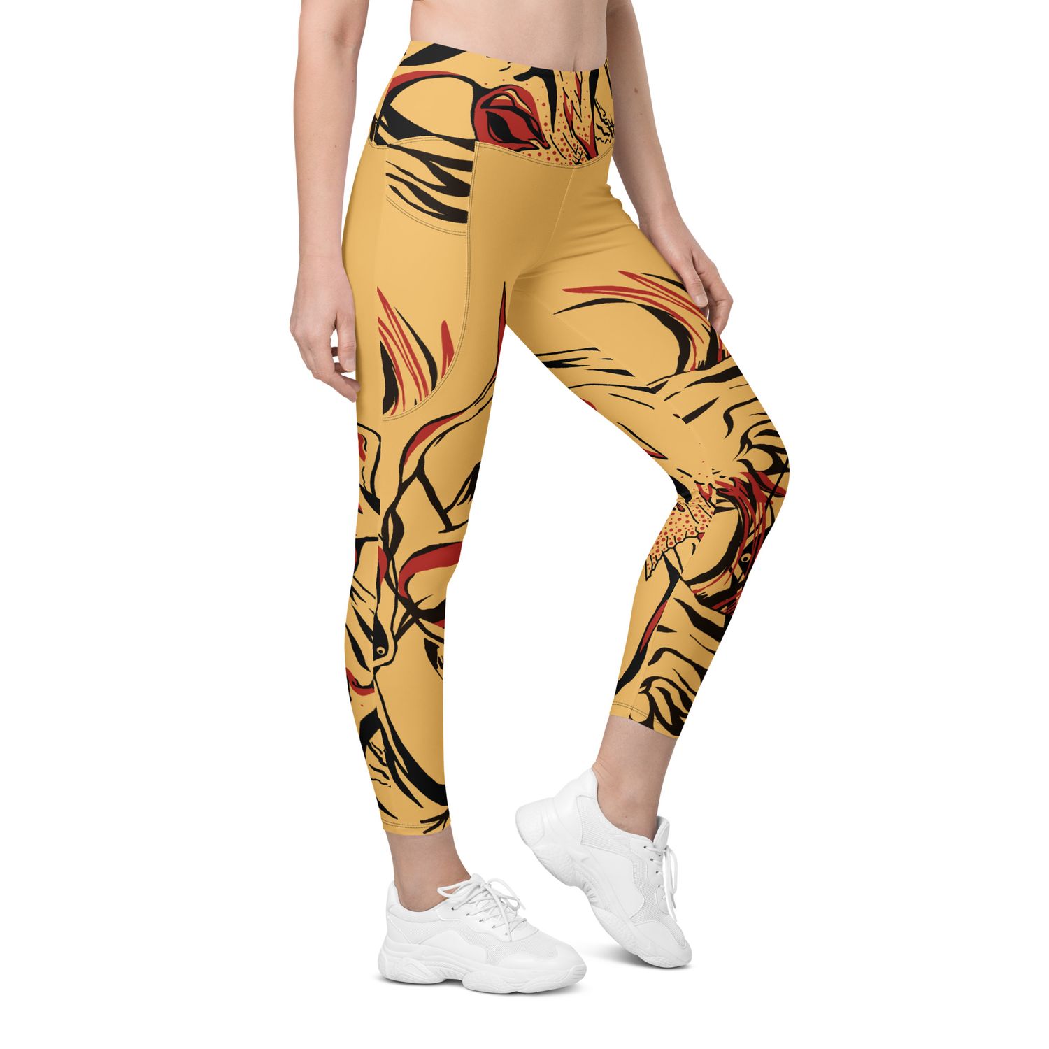 Golden cranes, recycled leggings with pockets