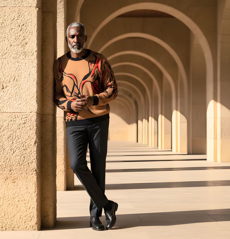 Golden cranes, knitted crew neck sweater