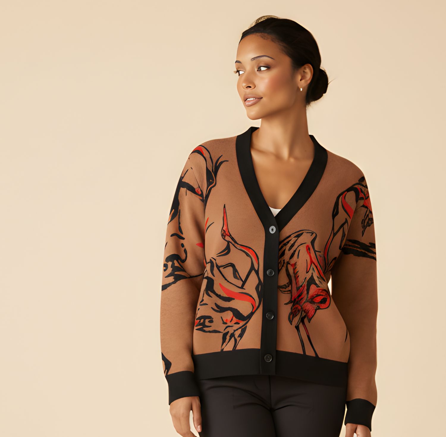 Golden cranes, knitted cardigan