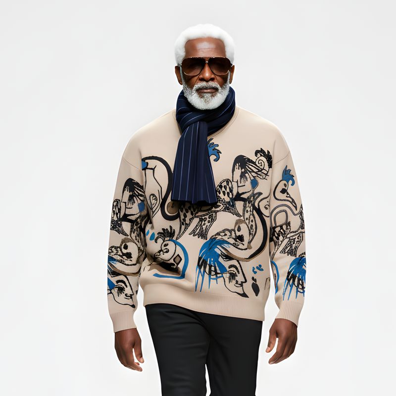 Coconut tatoo, relaxed fit knitted crew neck sweater