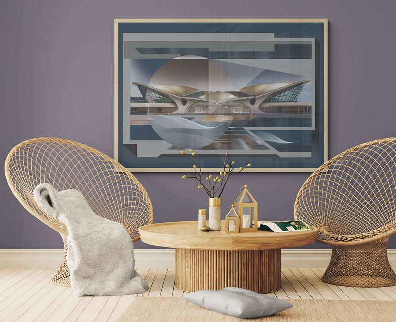 TWA airport terminal, framed poster 50x70 cm