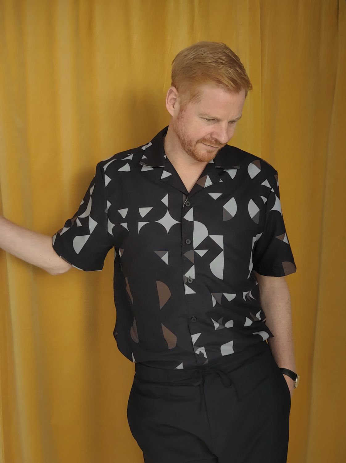 Retro puzzle midnight, unisex button shirt.