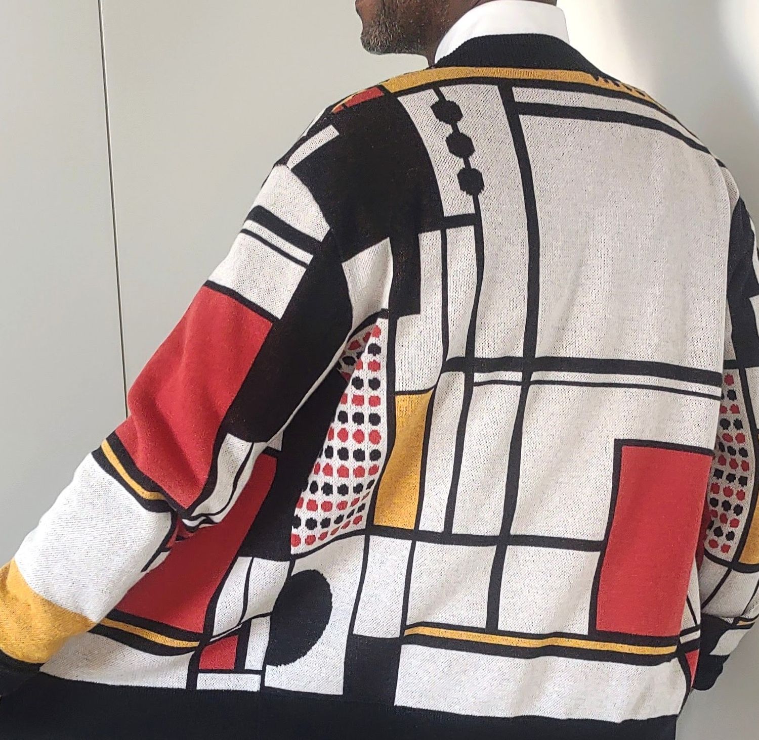 Mondrian strokes, knitted cardigan
