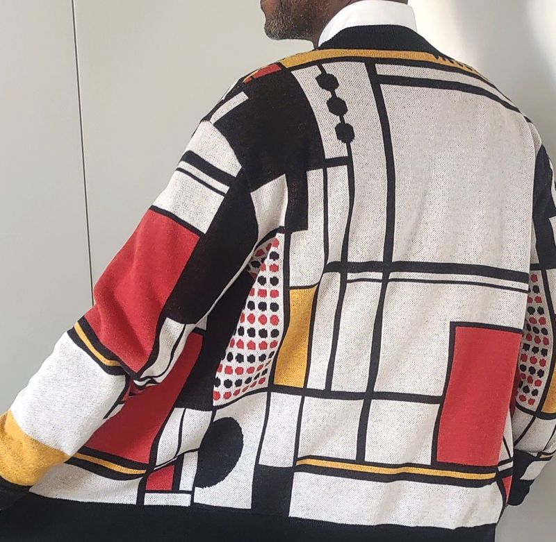 Mondrian strokes, knitted cardigan