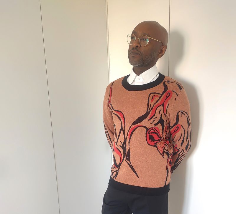 Golden cranes, knitted crew neck sweater