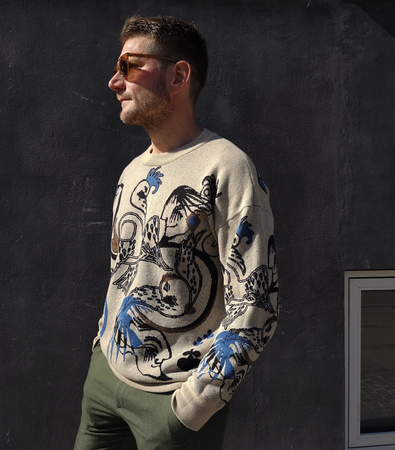 Coconut tatoo, relaxed oversized knitted crew neck sweater