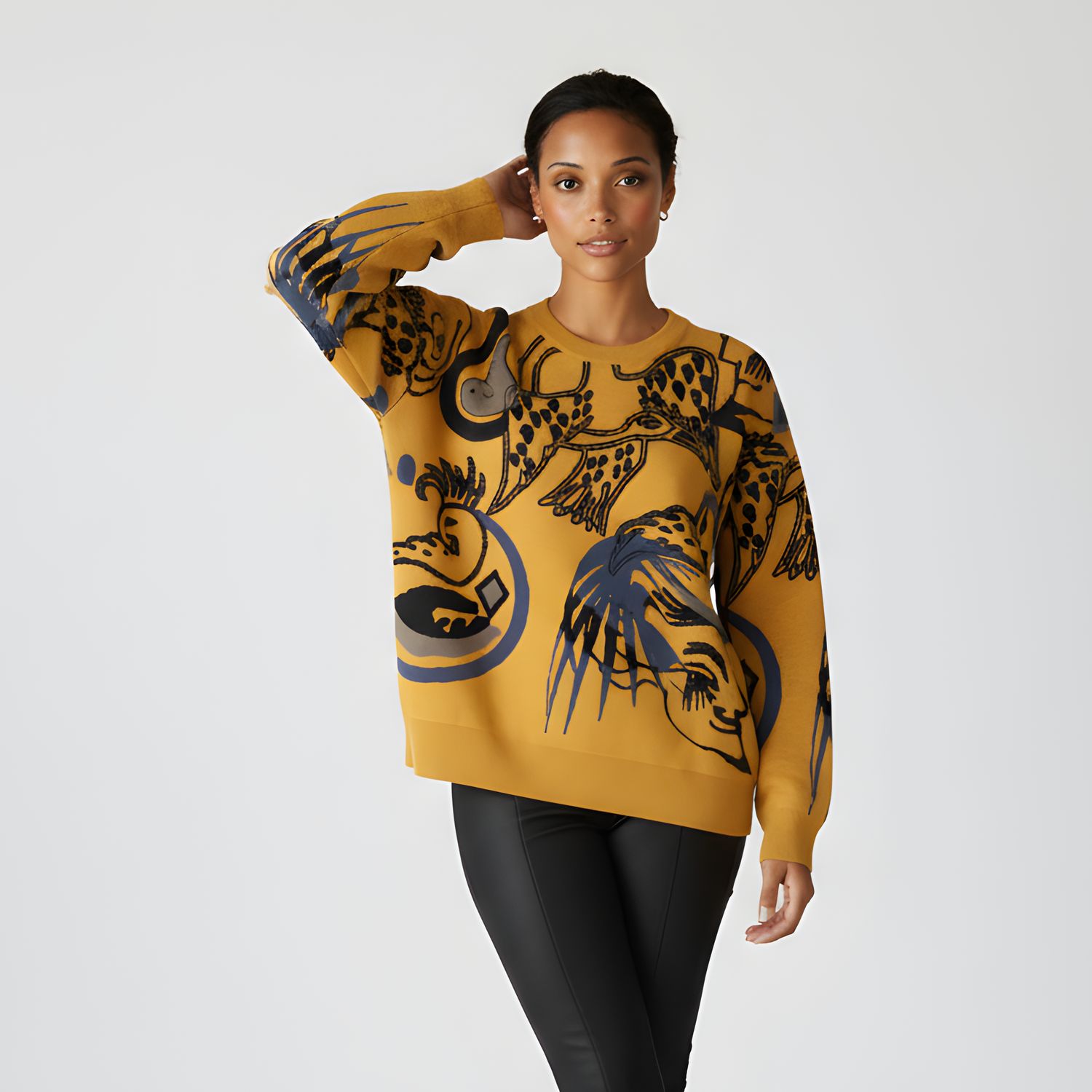 Safran Tatoo, relaxed oversized knitted crew neck sweater