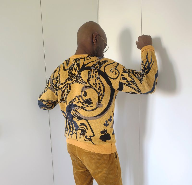 Safran Tatoo, relaxed oversized knitted crew neck sweater