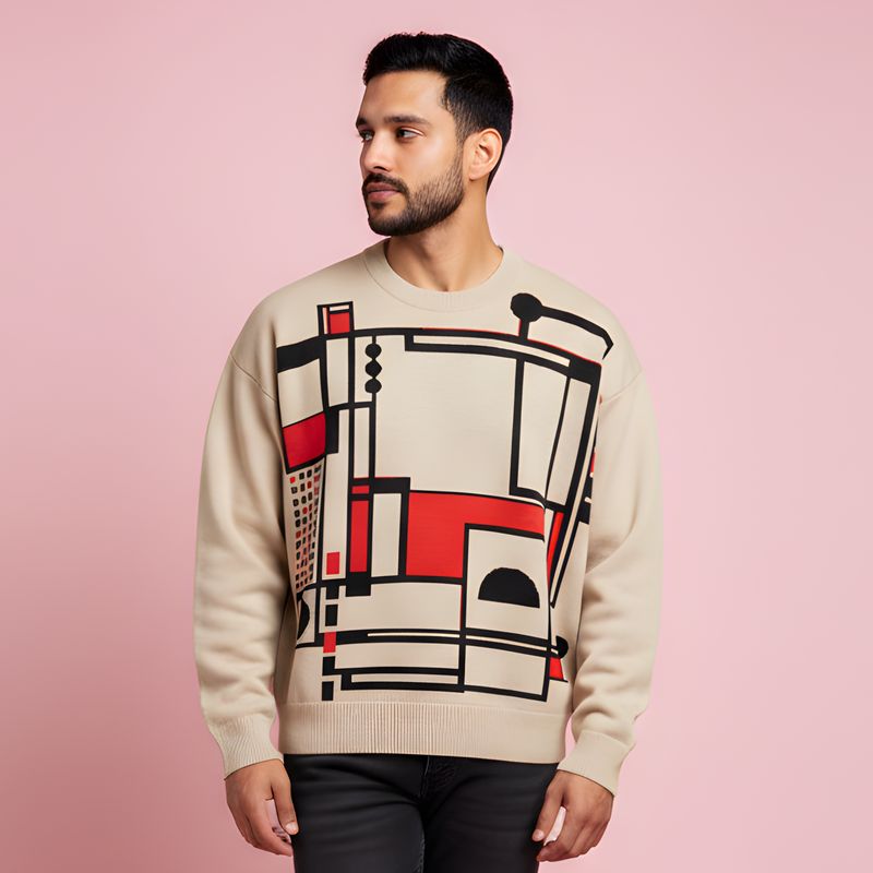 Pop arty, relaxed oversized knitted crew neck sweater