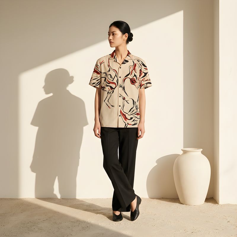 Dancing cranes, unisex button shirt