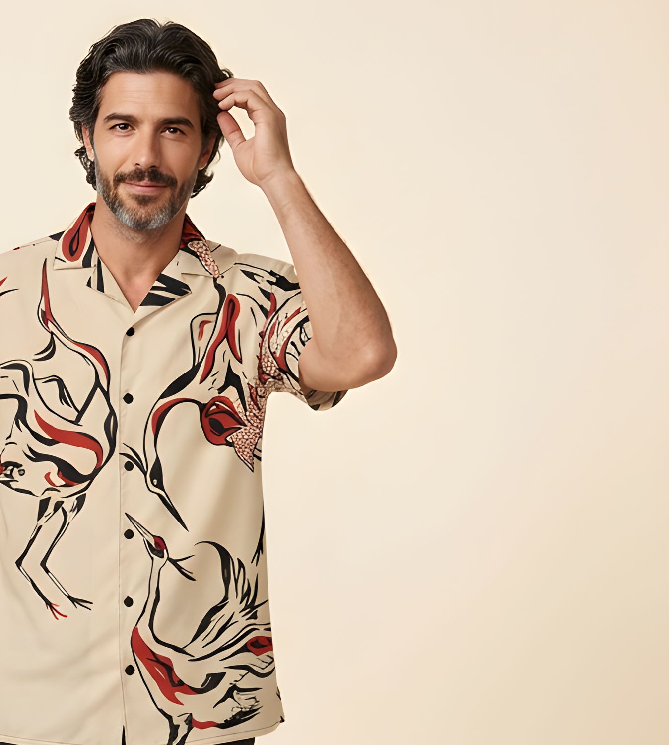 Ivory cranes, unisex button shirt