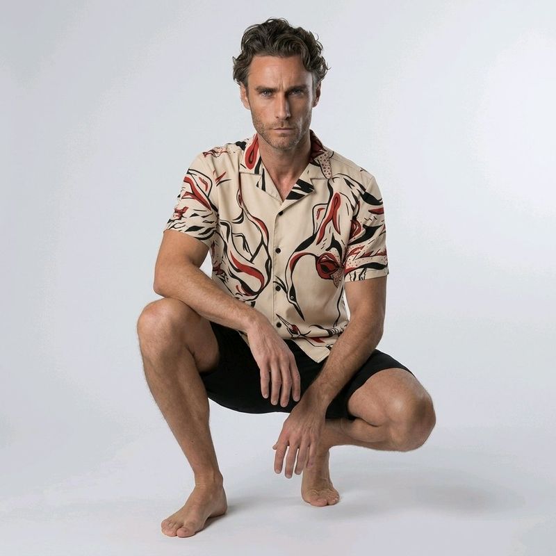 Ivory cranes, unisex button shirt