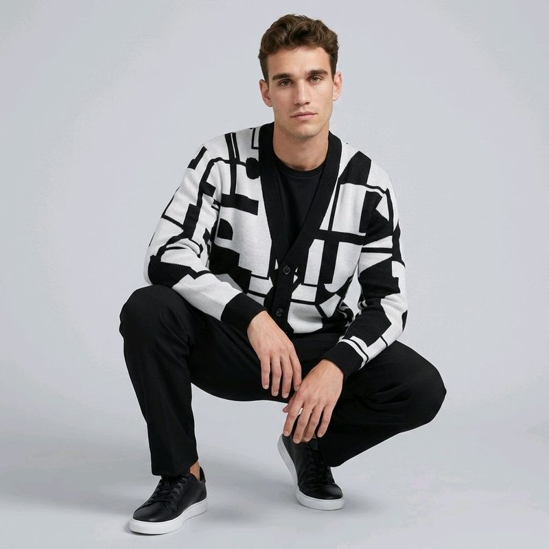 Chess, knitted cardigan