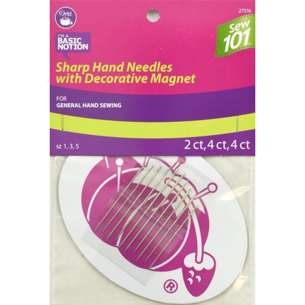 SHARP HAND NEEDLES W/ DECORATIVE MAGNET (10 pc) Size 1,3 &amp; 5 | Dritz
