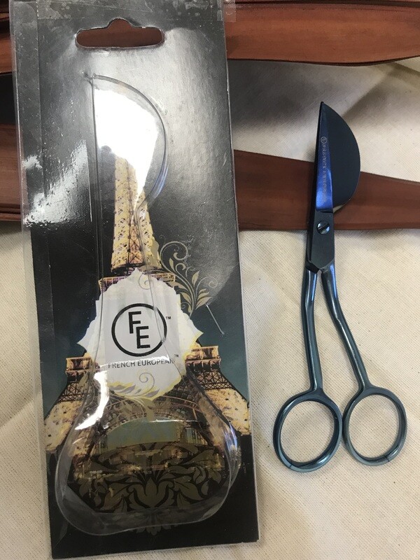 DUCKBILL 6&quot; BLUE TUNGSTEN DOUBLE POINT APPLIQUE SERRATED SCISSORS | French European