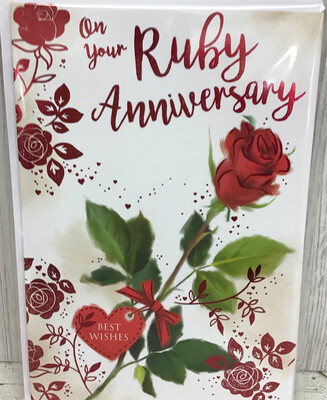 Ruby Wedding  Anniversary Flowers  And Card