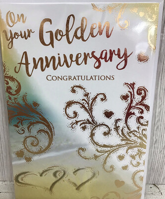 Golden Wedding  Anniversary Flowers Candle And Card