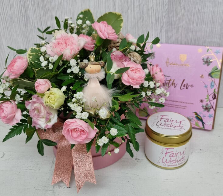 Sugar Plum Fairy Hat Box Candle & Chocolates 