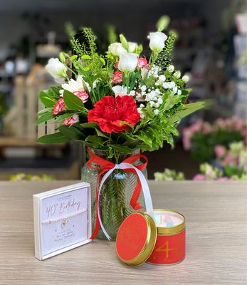 40th Birthday Flowers Candle and Bracelet
