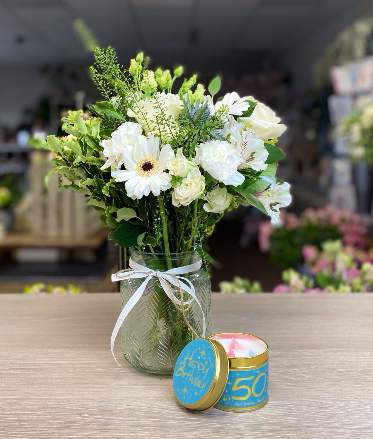 50th Birthday Flowers Candle and Card 50th Birthday Flowers Candle and Card