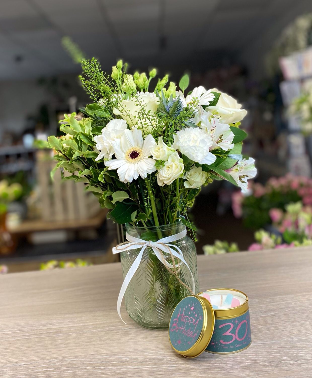 30th Birthday Flowers Candle And Card