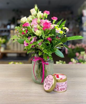 Happy Birthday Mum Flowers Candle And Card