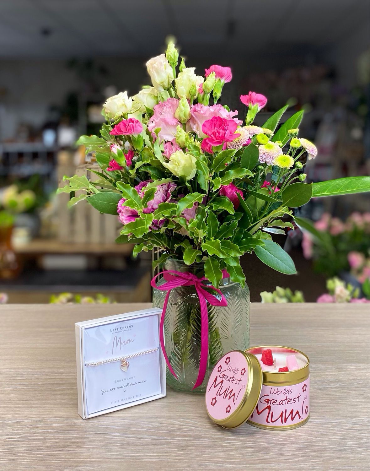 Happy Birthday Mum Flowers Candle And Bracelet