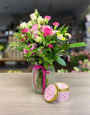 18th Birthday Flowers Candle and Card