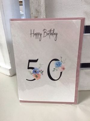 50th Birthday Flowers Candle and Card