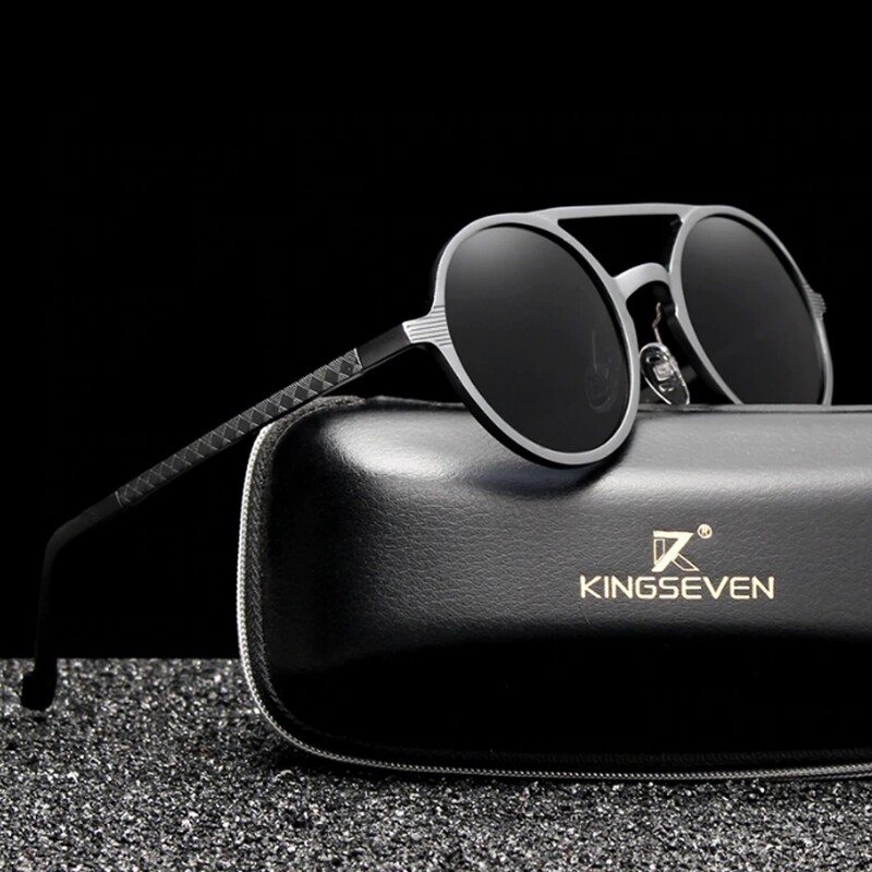 Polarized Aluminum Men&#39;s Round Sunglasses With Retro/Vintage Details