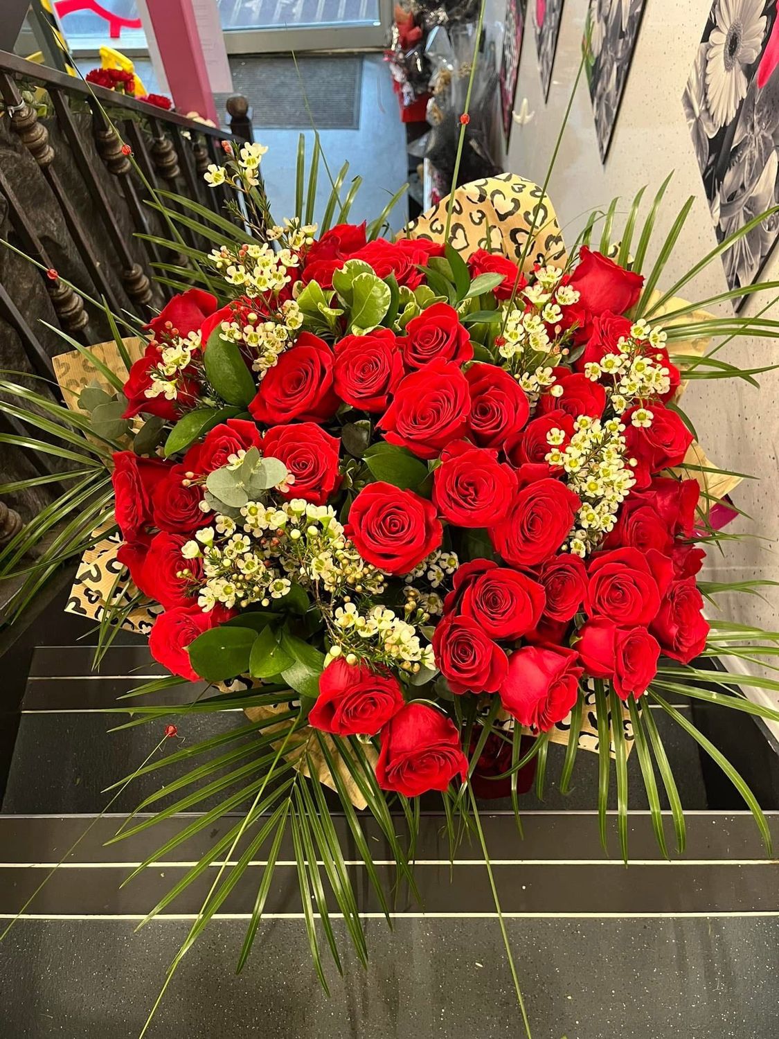 Valentines Day Show stopper 50  Red Rose Hand-tied bouquet